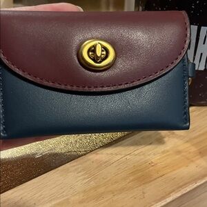 Coach Burgundy and Navy Wallet with Gold Accents